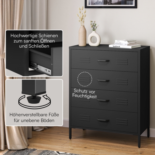 skølm 'Atria' Metallkommode, schwarz, 100x40x80 cm, Metallschrank mit 4 Schubladen Bild 3