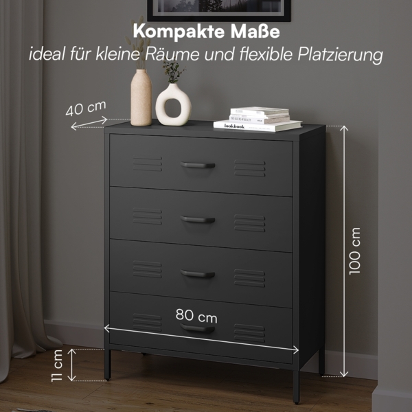 skølm 'Atria' Metallkommode, schwarz, 100x40x80 cm, Metallschrank mit 4 Schubladen Bild 6