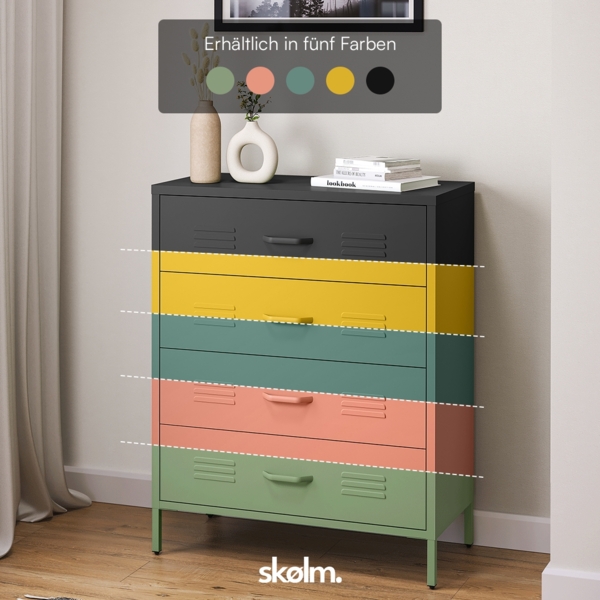 skølm 'Atria' Metallkommode, schwarz, 100x40x80 cm, Metallschrank mit 4 Schubladen Bild 7