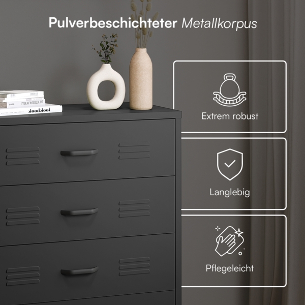 skølm 'Atria' Metallkommode, schwarz, 100x40x80 cm, Metallschrank mit 4 Schubladen Bild 4