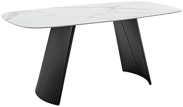 Esstisch >TOBELO< Designergestell, weiß marmoriert, Keramik - 180x76x90cm (BxHxT)