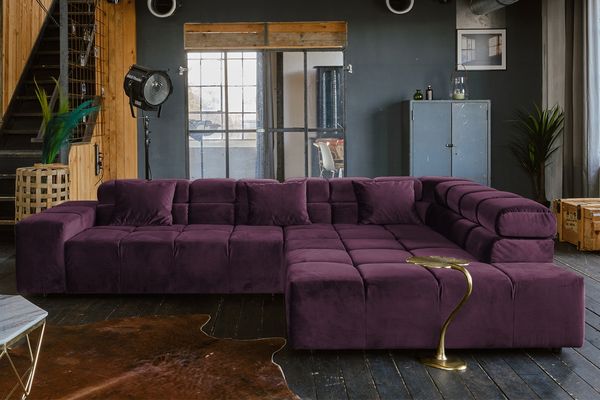 KAWOLA Sofa NEVADA Ecksofa Velvet purple Recamiere rechts 82 x 215 x 319 cm