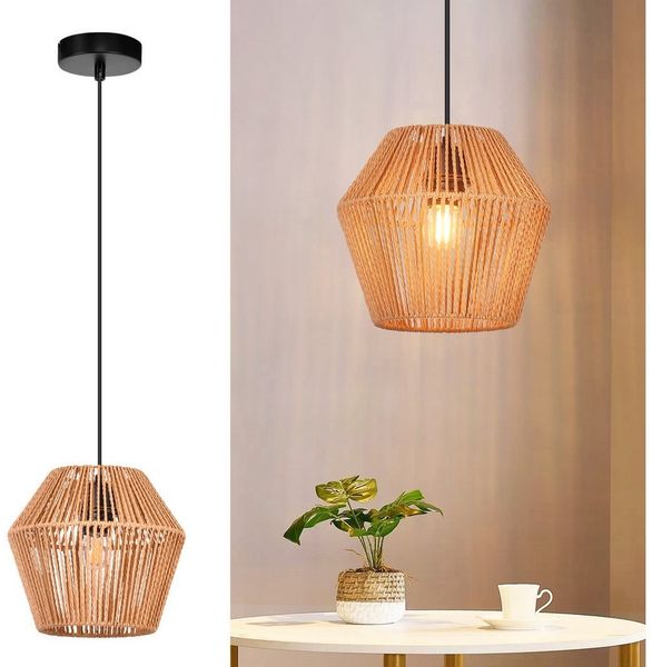 Nettlife Hängeleuchte Vintage Esszimmer Pendelleuchte Rattan 150cm E27 Boho Rustikal, Höhenverstellbar, ohne Leuchtmittel, Rustikal Esstischlampe Korblampe für Wohnzimmer Schlafzimmer Küche
