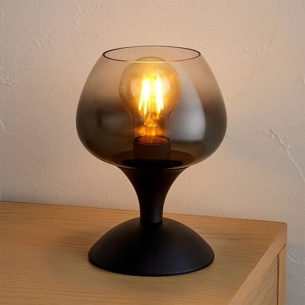 LED Tischleuchte, Rauchglas, schwarz-matt, H 20,5 cm