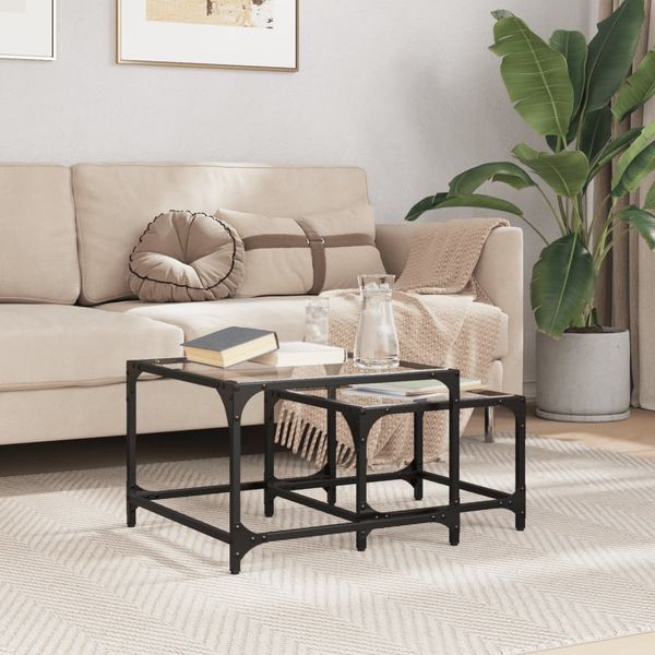 vidaXL Satztische 2 Stk. mit Glasplatte Transparent Stahl 845982