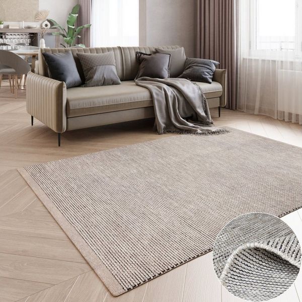 Wohnando Teppich MY-RUG Roshni, Wollteppich 90x60cm, rechteckig, Höhe: 10 mm, handgewebt, Naturprodukt, Uni Farben, meliert, Wolle