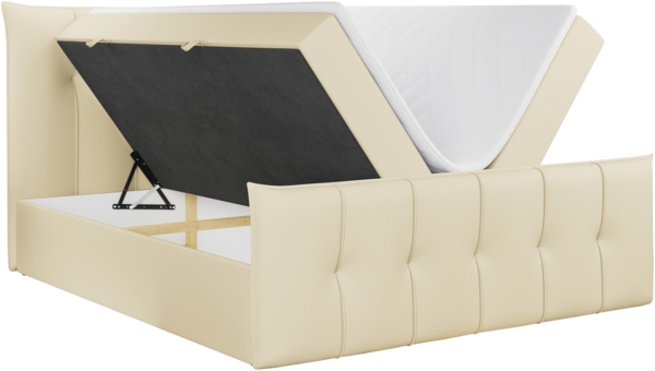 Boxspringbett, mit Fußteil, 2 Bettkästen - PREMIUM-11 - 200x200cm - Creme Kunstleder - H3 Bild 4
