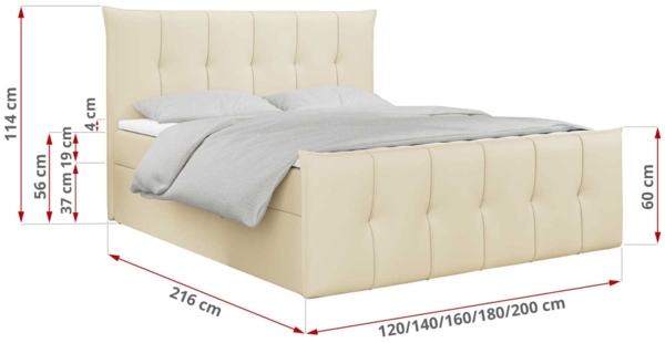 Boxspringbett, mit Fußteil, 2 Bettkästen - PREMIUM-11 - 200x200cm - Creme Kunstleder - H3 Bild 5