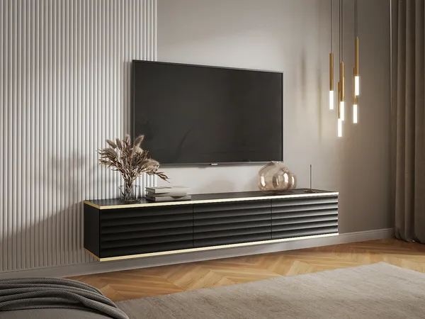 Vente-unique - ALESAR TV unit Holz, Platte SchwarzGoldfarben - B 35 cm x H 30 cm x L 170 cm