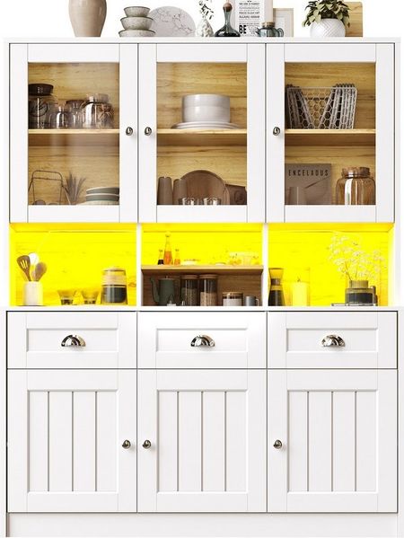 REDOM Hochschrank Moderner Küchenschrank (mit App-gesteuerter LED-Beleuchtung, verstellbaren Ablagen & Kippschutz, 140×40×175cm) Kippschutz