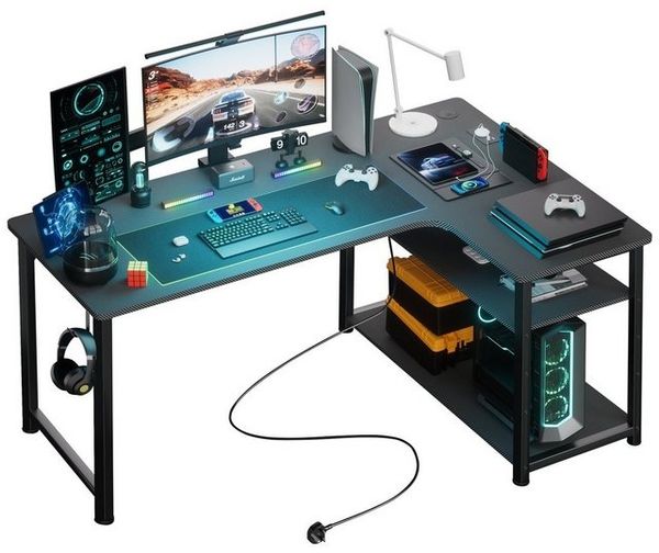 GTPLAYER Schreibtisch Gaming Tisch Eckschreibtisch mit Regal USB-Ladeanschluss und Steckdose (1 Tisch), 120/100cm Computertisch L Form, PC Tisch für Büro, Heimbüro Bild 4