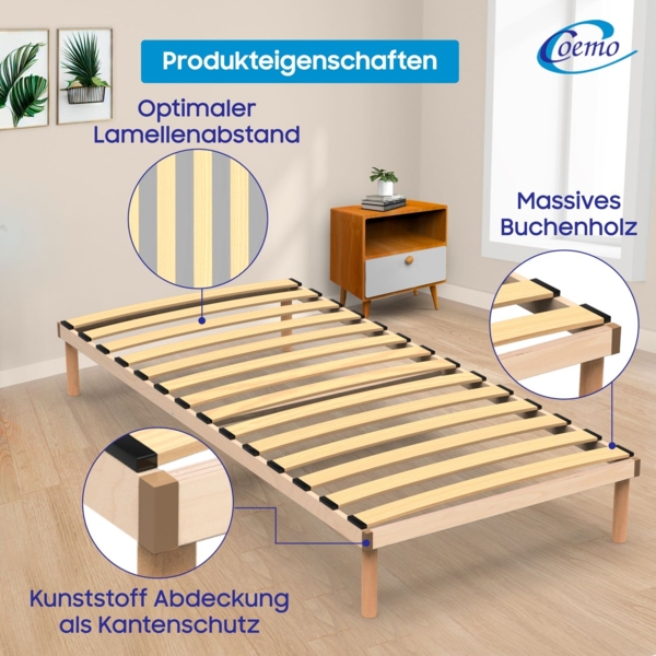 Bettgestell mit Lattenrost 'PYXIS' 70×200 cm, Massivholz Buche Bild 2
