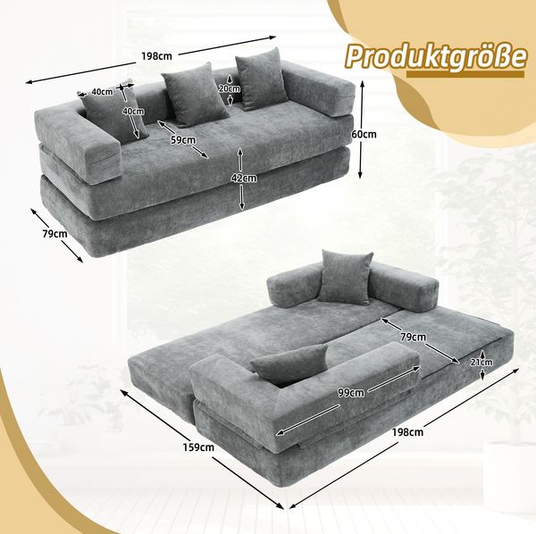 Modulares Sofa aus Chenille mit Seitentaschen, 198 x 79 x 60 cm, Dunkelgrau Bild 4