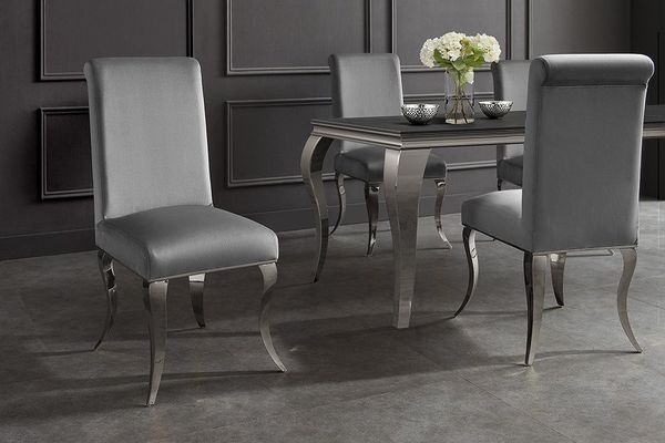 riess-ambiente Esszimmerstuhl MODERN BAROCK DELUXE grau/silber - Samt, Edelstahl, weich, zeitlos (Einzelartikel, 1 St), weiche Polsterung & Barock Design - ideal für Esszimmer & Schminktisch