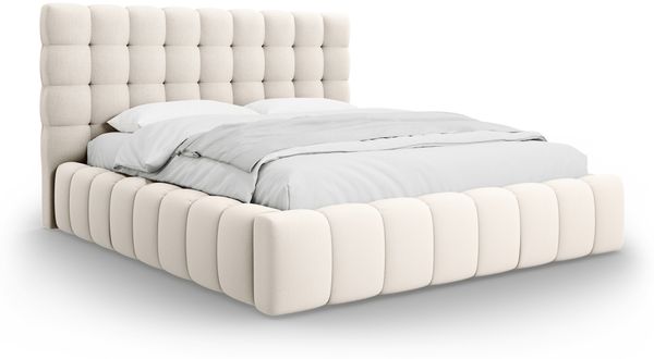 Micadoni Stauraumbett mit Kopfteil Mamaia Strukturierter Stoff Helles Beige 200x200