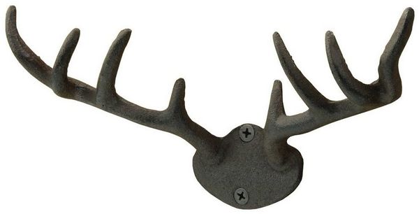 Macosa Home Wandhaken Haken Geweih Vintage Retro Antik Hirsch Metall 10x22 cm, Wand, rostig Garderobenhaken Kleiderhaken Handtuchhaken Metallhaken