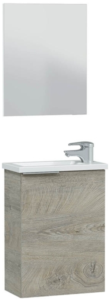 Waschbeckenunterschrank >COMPACT< (2er-Set) mit Spiegel, Alaska-Eiche - 40x58x22 (BxHxT)