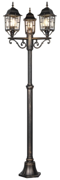 Antike LED Mastleuchte 3-flammig aus Aluminium Rostoptik, Höhe 200cm