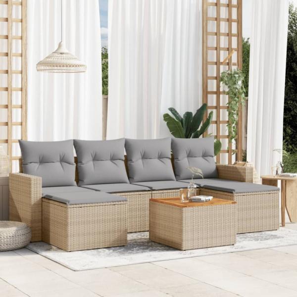 vidaXL 7-tlg. Garten-Sofagarnitur mit Kissen Beige Poly Rattan 3256577