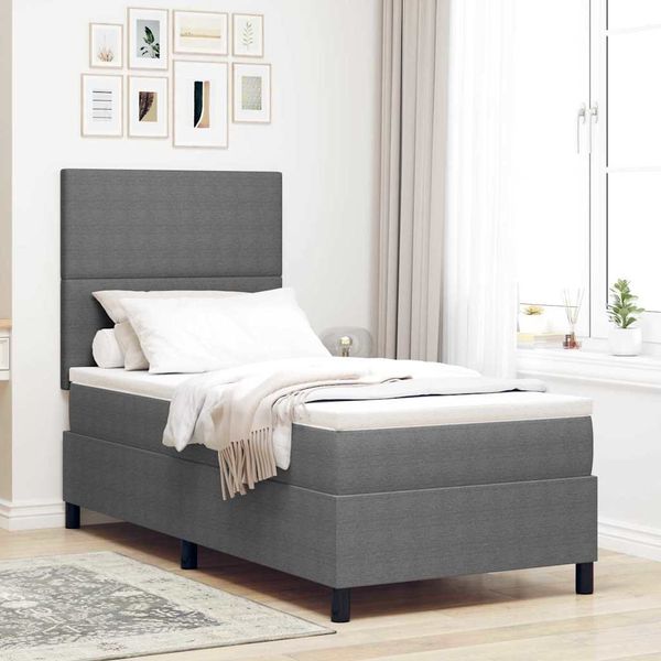 vidaXL LED Boxspringbett Hellgrau und Weiß 100 x 200 cm Cordstoff 3337631
