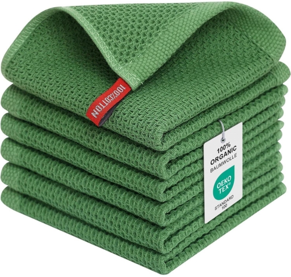 Moosfor 6er Set Weiche 100% Baumwolle Geschirrtücher 30x30cm Grasgrün