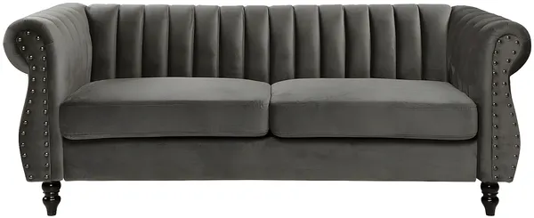 Vente-unique - TRUMBO Sofa StoffSamt Grau - B 78 cm x H 77 cm x L 195 cm