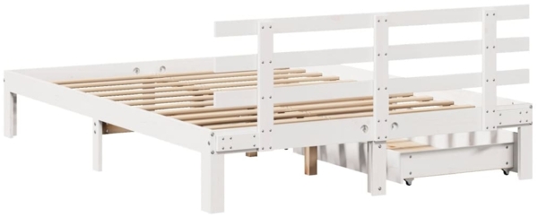 vidaXL Massivholzbett mit Schubladen Weiß 135x190 cm Kiefer 3302001 Bild 5