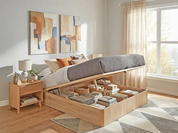 Vente-unique - TALISO Lattenrost und Bettrahmen Holz, Platte Beige - B 160 cm x H 36 cm x L 201 cm