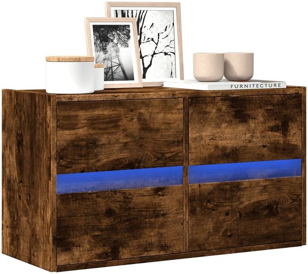 TV-Wandschrank, Fernsehschrank mit LED-Beleuchtung Räuchereiche 80 x 31 x 45 cm