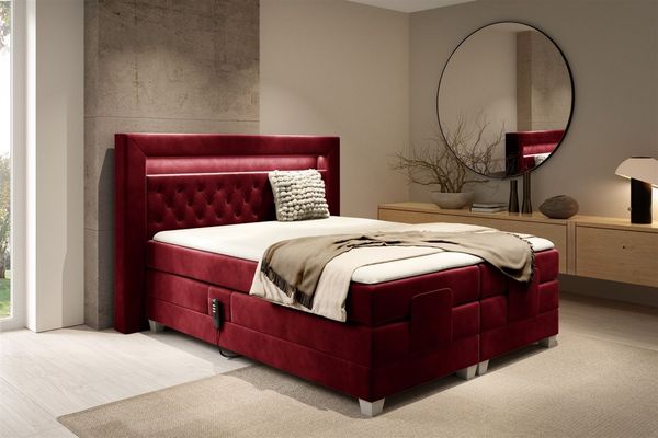 Boxspringbett Elektrisch Bett ARMANDO 180x200cm in Stoff Fresh Rot