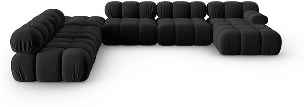 Micadoni Modulares Panorama Ecksofa Bellis 7-Sitzer Links Samt Bluvel Schwarz