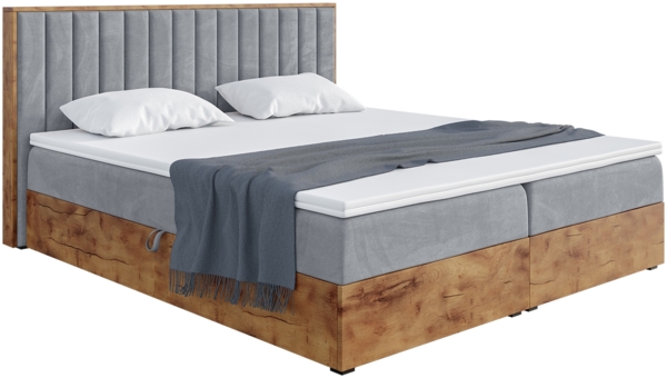 MEBLINI Boxspringbett LOFTY 4 160x220 cm mit Bettkasten - H3/Grau Samt Polsterbett - Doppelbett mit Topper & Taschenfederkern-Matratze Bild 2