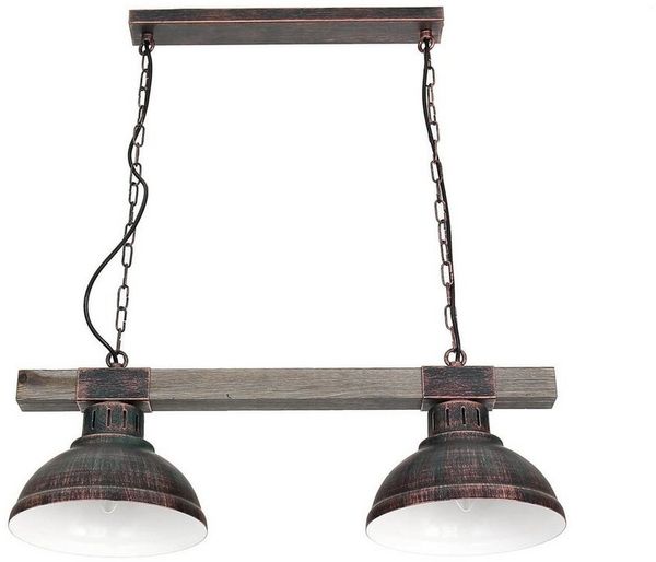 Licht-Erlebnisse Pendelleuchte HAKON, ohne Leuchtmittel, Landhaus Pendelleuchte Echt Holz Kupfer Antik Küche Lampe