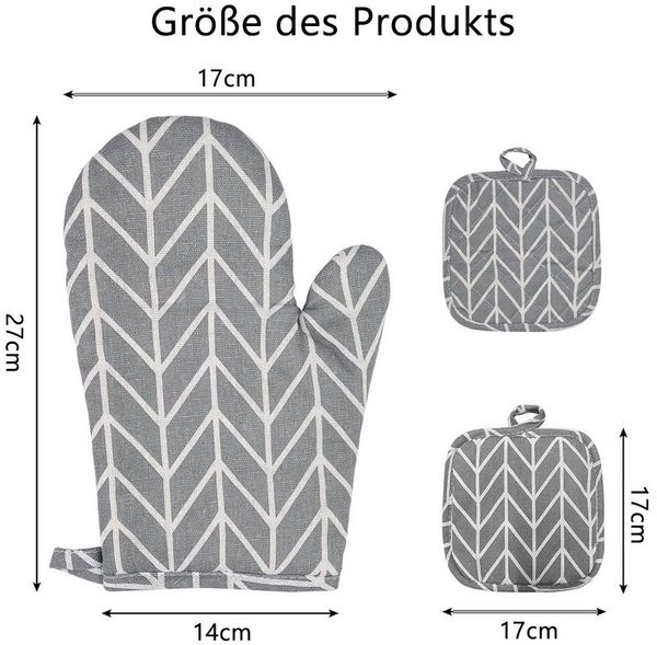 TUWENA Topfhandschuhe Topflappen Handschuh Grau, Hitzebeständige rutschfeste Kochhandschuhe