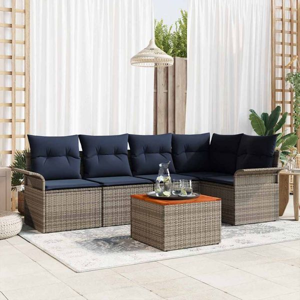vidaXL Gartensofa-set mit Kissen 6 pcs Grau Poly-Rattan 3347332