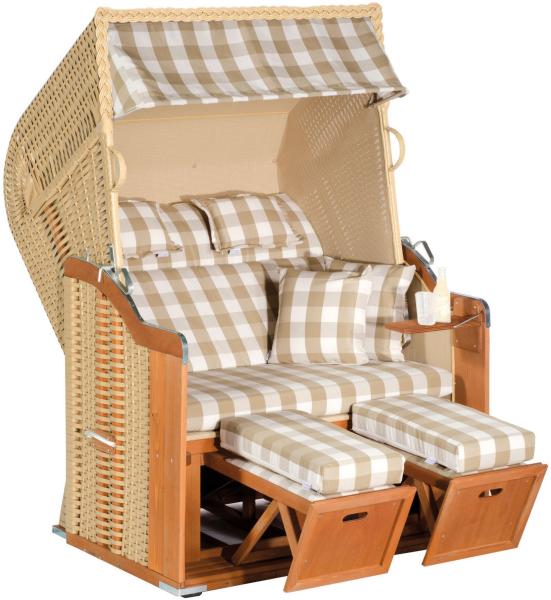 SunnySmart Garten-Strandkorb Rustikal 255 PLUS 2-Sitzer beige/sand mit Kissen