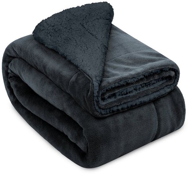 Beautissu Sherpa Decke Alina 200cm, 150cm, Anthrazit/Anthrazit