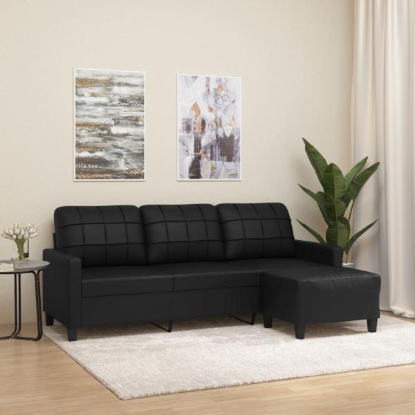 vidaXL 3-Sitzer-Sofa mit Hocker Schwarz 180 cm Kunstleder