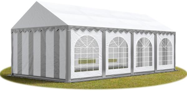 TOOLPORT Festzelt Partyzelt 4x8 m PREMIUM, hochwertige PVC Plane 750 N in grau-weiß 100% wasserdicht mit Bodenrahmen