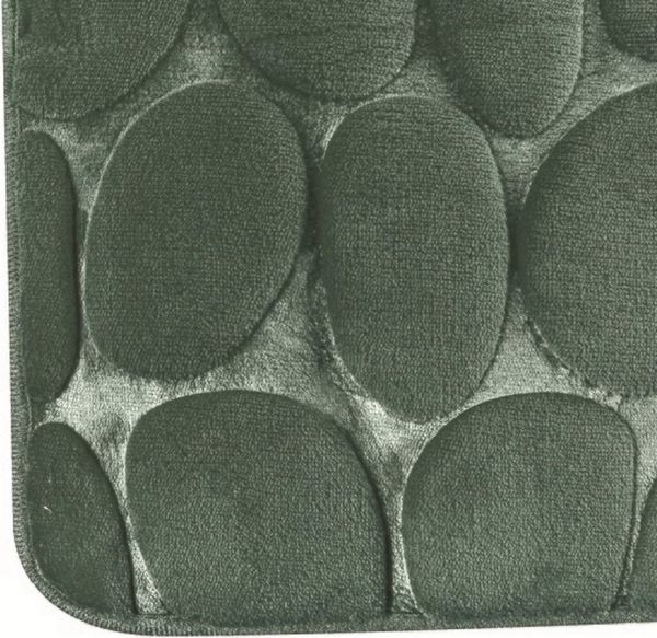 MSV Badematte KIESELSTEIN, rutschhemmende Beschichtung, für Fußbodenheizung geeignet, strapazierfähig, waschbar, schnelltrocknend, Microfaser, PVC, aus super-weicher Microfaser, in 2 Größen und vielen trendigen Farben erhältlich, 40x60 cm, dunkelgrün
