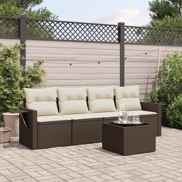 vidaXL 5-tlg. Garten-Sofagarnitur mit Kissen Braun Poly Rattan 3219892
