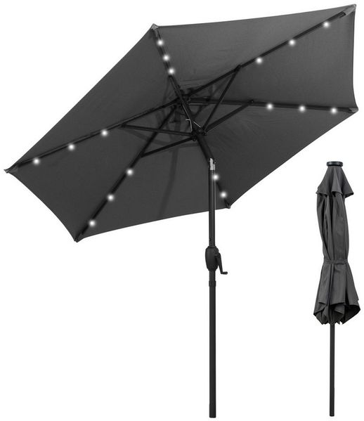 KOMFOTTEU Sonnenschirm, Terrassenschirm mit Lichtern, 6 Rippen & Handkurbel