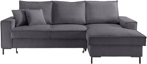 Polsterecke >Rube< Schlaffunktion, Stauraum, Cord grau - 240x92x150cm (BxHxT)