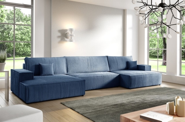 Wohnlandschaft Schlafsofa CORUNIA Stoff Poso Blau