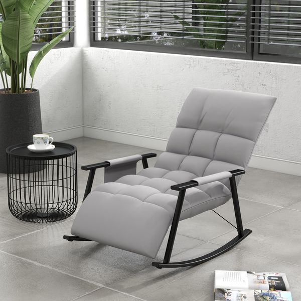 Verstellbarer Relax Schaukelstuhl mit Fußteil und Seitentasche, Mikrofaser, 134x60x70 cm, für drinnen und draußen,H 70 x T 134 x B 60 cm
