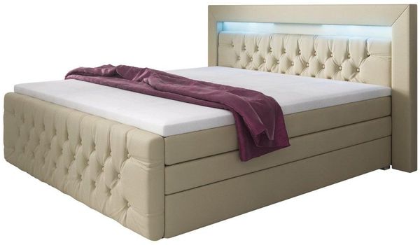 Boxspringbett Sonno mit RGB, USB und Stauraum 120x200 Beige H3 (70-100kg)