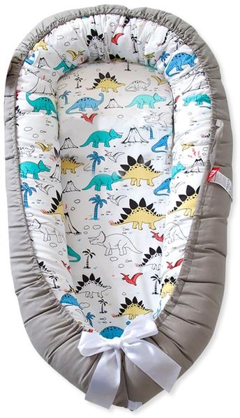 SONARIN Tragbares Babynest Neugeborene,Weiches Atmungsaktives Baby Nestchen Kuschelnest,Reisebett Kokon für Baby Säuglinge,mit Reversible 100% Baumwolle Bezug,88x53 cm(Grauer-Dinosaurier)
