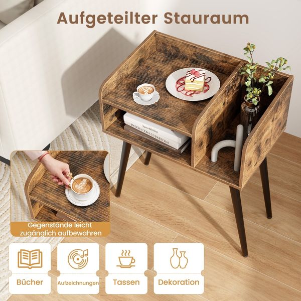 Nachttisch Beistelltisch mit offenem Fach Sofatisch mit Metallstützbeinen 50 x 32 x 58 cm Rustikalbraun 1 Stück