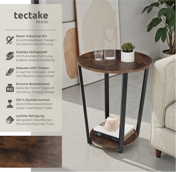 tectake Beistelltisch Swindon (1-St, 1 tlg), Trendiger Beistelltisch im schicken Industrial Look