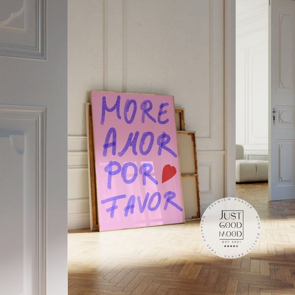 Pink Wandkunst Handschrift Poster · Geschenkidee · More Amor Por Favor · moderne elektrisch · Wandkunst · Wand Deko · Deko Print ohne Rahmen - 13 x 18 cm
